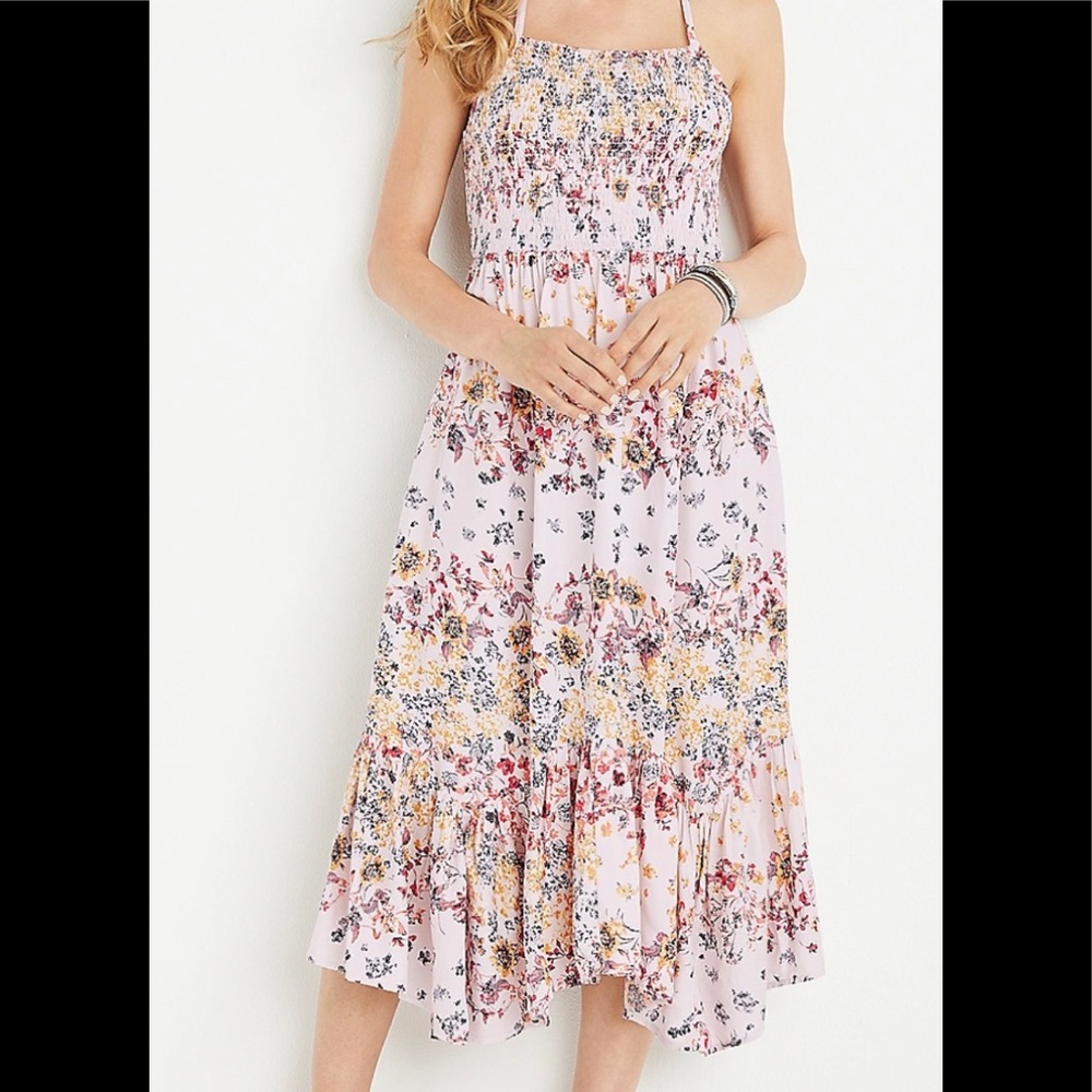 New Women’s Floral Smocked Halter Midi Dress size Large